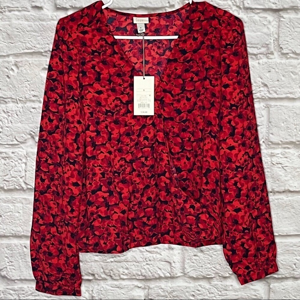 NWT A New‎ Day Flower Black Red Women's Top Size Small